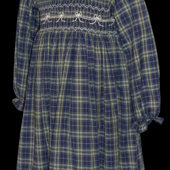 Navy, Black & Ecru Plaid Smocked Bodice Dress - Christmas Holiday Collections - Picture 4 of 6